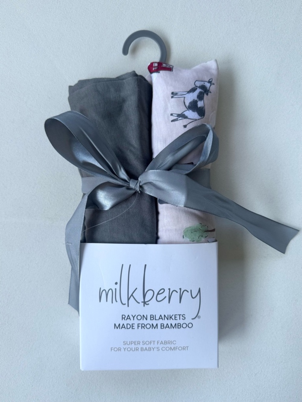 Milkberry Baby Bamboo Rayon Blankets - Gray & Light Pink Set-New